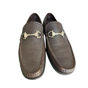 Salvatore Ferragamo Mens 8D Leather Grandioso Gancini Bit Loafers Slip On Brown